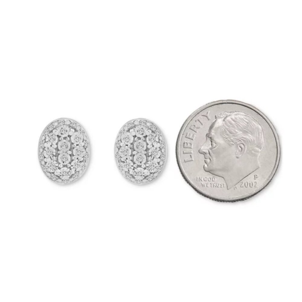Diamond Oval Halo Cluster Earrings – Sterling Silver NWT - Picture 6 of 6